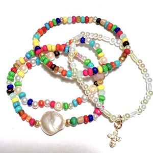 Multi seed beads and pearl stack of 4 bracelets